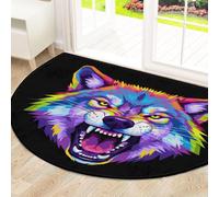 Drekrid Grand paillasson semi-circulaire absorbant et antidérapant pour entrée, cuisine, salle de bain, chambre à coucher, 160 x 100 cm, motif loup arc-en-ciel