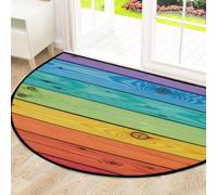 Drekrid Grand paillasson semi-circulaire absorbant et antidérapant pour entrée, cuisine, salle de bain, chambre à coucher, 160 x 100 cm, motif planches de bois arc-en-ciel