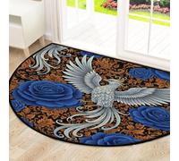 Drekrid Grand paillasson semi-circulaire en demi-cercle - Absorbant, antidérapant et lavable - Pour cuisine, salle de bain, chambre à coucher - 160 x 100 cm - Motif Phoenix bleu rose