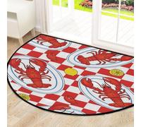 Drekrid Grand paillasson semi-circulaire en demi-cercle absorbant, antidérapant, lavable, pour cuisine, salle de bain, chambre à coucher, 160 x 100 cm, motif homard rouge citron