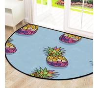 Drekrid Grand paillasson semi-circulaire en demi-cercle absorbant et antidérapant pour entrée, cuisine, salle de bain, chambre à coucher, 160 x 100 cm, motif ananas arc-en-ciel