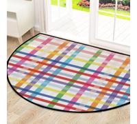 Drekrid Grand paillasson semi-circulaire en forme de carreaux arc-en-ciel - Absorbant, antidérapant et lavable - Pour cuisine, salle de bain, chambre à coucher - 160 x 100 cm