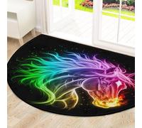 Drekrid Grand paillasson semi-circulaire en forme de cheval de pompier arc-en-ciel, absorbant, antidérapant et lavable, pour cuisine, salle de bain, chambre à coucher, 160 x 100 cm
