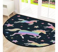 Drekrid Grand paillasson semi-circulaire en forme de licorne arc-en-ciel - Absorbant, antidérapant et lavable - Pour cuisine, salle de bain, chambre à coucher - 160 x 100 cm