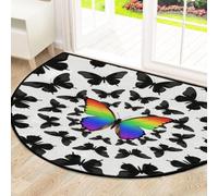 Drekrid Grand paillasson semi-circulaire en forme de papillon arc-en-ciel, absorbant, antidérapant, lavable, pour cuisine, salle de bain, chambre à coucher, 160 x 100 cm