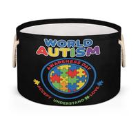 Drekrid Grands paniers de rangement - Boîte à linge ronde pliable avec poignées pour la journée mondiale de sensibilisation à l'autisme - Panier à linge pliable pour jouets, chambre à coucher, salon