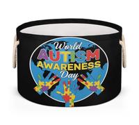 Drekrid Grands paniers de rangement - Boîte à linge ronde pliable avec poignées pour la journée mondiale de sensibilisation à l'autisme pour jouets, couverture, chambre à coucher, salon, décoration