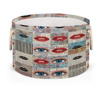 Drekrid Grands paniers de rangement - Boîte de rangement vintage pour journaux, yeux, lèvres et chambre d'enfant avec poignées, panier à linge rond pliable pour jouets, couverture, chambre à coucher