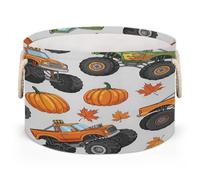 Drekrid Grands paniers de rangement - Citrouille Harvest Monster Trucks Nursery Boîte à linge ronde pliable pour jouets d'enfants, couverture, chambre à coucher, salon, décoration d'intérieur, panier