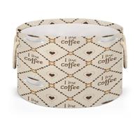 Drekrid Grands paniers de rangement ronds « I Love Coffee », boîte à linge pliable pour jouets d'enfants, couverture, chambre à coucher, salon, décoration d'intérieur, panier cadeau, 50 x 34 cm