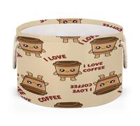Drekrid Grands paniers de rangement ronds - I Love Coffee Nursery - Panier à linge pliable pour jouets d'enfants, couverture, chambre à coucher, salon, panier cadeau, 50 x 34 cm