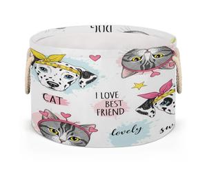 Drekrid Grands paniers de rangement ronds - I Love My Dog Cat - Boîte à linge pliable pour jouets d'enfants, couverture, chambre à coucher, salon, décoration d'intérieur, panier cadeau, 50 x 34 cm