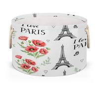 Drekrid Grands paniers de rangement ronds - I Love Paris Tour Eiffel - Panier à linge pliable pour jouets d'enfants, couverture, chambre à coucher, salon, décoration d'intérieur, panier cadeau, 50 x