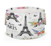 Drekrid Grands paniers de rangement ronds - I Love Paris Tour Eiffel - Panier à linge pliable pour jouets d'enfants, couverture, chambre à coucher, salon, décoration d'intérieur, panier cadeau, 50 x