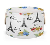 Drekrid Grands paniers de rangement ronds - I Love Paris Tour Eiffel - Panier à linge pliable pour jouets d'enfants, couverture, chambre à coucher, salon, décoration d'intérieur, panier cadeau, 50 x