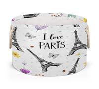 Drekrid Grands paniers de rangement ronds « I Love Paris » - Tour Eiffel - Pliable - Boîte à linge pour jouets d'enfants, couverture, chambre à coucher, salon, décoration d'intérieur, panier cadeau