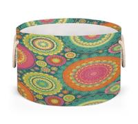 Drekrid Grands paniers de rangement ronds - Mandala fleur - Panier à linge pliable pour jouets d'enfants, couverture, chambre à coucher, salon, décoration d'intérieur, panier cadeau, 50 x 34 cm