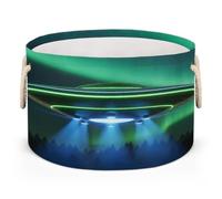 Drekrid Grands paniers de rangement - Ufo Northern Lights - Boîte de rangement avec poignées - Panier à linge rond pliable pour jouets, couverture, chambre à coucher, salon, décoration d'intérieur