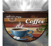 Drekrid Paillasson Demi-Cercle Enjoying Coffee - Antidérapant et Lavable - Tapis Semi-Circulaire Absorbant pour intérieur et extérieur, Salle de Bain, Cuisine, Chambre à Coucher - 60 x 90 cm