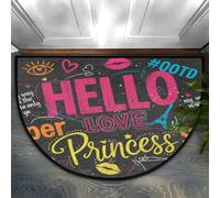 Drekrid Paillasson Demi-Cercle - Hello Princess - Absorbant, antidérapant et Lavable - pour Cuisine, Chambre à Coucher, Salle de Bain - 90 x 60 cm