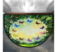 Drekrid Paillasson demi-cercle - Motif papillons de la jungle - Absorbant, antidérapant, semi-circulaire - Lavable - Pour cuisine, toilettes, table de chevet, 90 x 60 cm