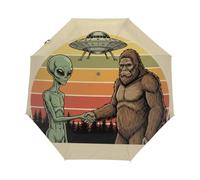 Drekrid Parapluie de voyage pour la pluie - Bigfoot Sasquatch Aliens coupe-vent compact automatique pliable à l'envers pour enfants et femmes, petit parapluie mignon pour les trajets quotidiens, la