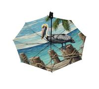 Drekrid Parapluie de voyage pour la pluie et le soleil - Parapluie côtier pélican coupe-vent, compact et automatique pliable à l'envers pour femmes et enfants, petit parapluie mignon pour les trajets