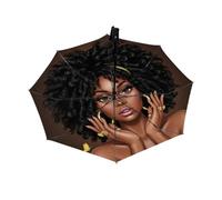 Drekrid Parapluie de voyage pour la pluie et le soleil - Parapluie coupe-vent compact et pliable à l'envers pour femmes et enfants, femmes africaines, petit parapluie mignon pour les trajets