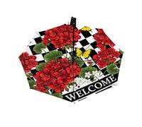 Drekrid Parapluie de voyage pour la pluie et le soleil - Parapluie de bienvenue à motif floral à carreaux coupe-vent, compact et automatique pour femmes, enfants, ouverture automatique, petit