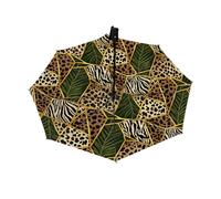 Drekrid Parapluie de voyage pour la pluie et le soleil - Parapluie imprimé feuille de palmier coupe-vent, compact et automatique pour femmes et enfants, ouverture automatique, joli petit parapluie