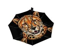 Drekrid Parapluie de voyage pour la pluie et le soleil - Parapluie léopard coupe-vent compact et pliable à l'envers pour femmes et enfants, ouverture automatique, joli petit parapluie pour sac à dos