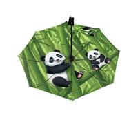 Drekrid Parapluie de voyage pour la pluie et le soleil - Parapluie panda en bambou coupe-vent, compact et pliable à l'envers pour femmes et enfants, ouverture automatique, joli petit parapluie pour