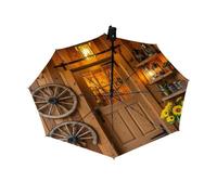 Drekrid Parapluie de voyage pour la pluie et le soleil, porte en bois rustique, compact, coupe-vent, parapluie pliable à l'envers pour enfants et femmes, joli petit parapluie à ouverture automatique