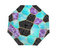 Drekrid Parapluie de voyage pour la pluie - Parapluie Kintsugi en porcelaine noir et bleu coupe-vent compact automatique pliable pour enfants et femmes, joli petit parapluie à ouverture automatique