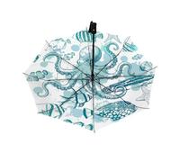 Drekrid Parapluie de voyage pour pluie et soleil - Octopus Ocean Compact Coupe-vent Automatique Pliable à l'envers pour enfants et femmes, joli petit parapluie à ouverture automatique pour voiture