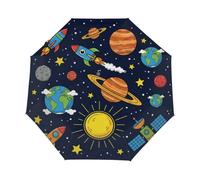 Drekrid Rocket Planet Parapluie de voyage pour la pluie - Coupe-vent, petit parapluie compact et automatique à pliage inversé pour femmes et enfants, ouverture automatique, joli parapluie pour les
