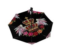 Drekrid Royal Crown Parapluie compact coupe-vent pour la pluie - Portable léger et pliable à l'envers - Joli petit parapluie à ouverture et fermeture automatique pour trajet, voiture, sac à dos, sac à