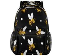 Drekrid Sac à dos d'école, sac de voyage pour garçons et filles - Honeybee Polka Dots Sac à dos léger pour ordinateur portable de 15,6" pour homme et femme, étudiant, collège, lycée, adolescents