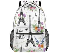 Drekrid Sac à dos d'école, sac de voyage pour garçons et filles - I Love Paris Tour Eiffel Sac à dos léger pour ordinateur portable de 15,6" pour femmes, hommes, étudiants, collège, lycée, adolescents