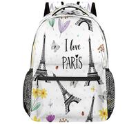 Drekrid Sac à dos d'école, sac de voyage pour garçons et filles - I Love Paris Tour Eiffel - Sac à dos léger pour ordinateur portable de 15,6 pouces pour femmes, hommes, adolescents, étudiants
