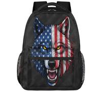 Drekrid Sac à dos d'école, sac de voyage pour garçons et filles - Independence Day Wolf - Sac à dos léger pour ordinateur portable de 15,6" pour femmes, hommes, étudiants, collège, lycée, adolescents