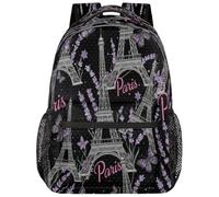 Drekrid Sac à dos d'école, sac de voyage pour garçons et filles - Lavande Paris - Sac à dos léger pour ordinateur portable de 15,6 pouces pour homme et femme, étudiants, collège, lycée, adolescents