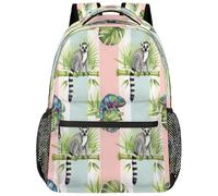Drekrid Sac à dos d'école, sac de voyage pour garçons et filles - Lémuriens, caméléons, feuilles de palmier, sac à dos léger pour ordinateur portable de 15,6" pour femmes, hommes, étudiants, collège