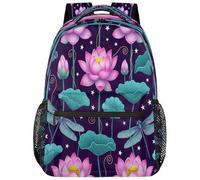 Drekrid Sac à dos d'école, sac de voyage pour garçons et filles - Lotus Libellule Nuit étoilée Sac à dos léger pour ordinateur portable de 15,6" pour homme et femme, étudiant, collège, lycée
