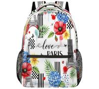 Drekrid Sac à dos d'école, sac de voyage pour garçons et filles - Love Paris Tour Eiffel - Sac à dos léger pour ordinateur portable de 15,6" pour femmes, hommes, étudiants, collège, lycée, adolescents