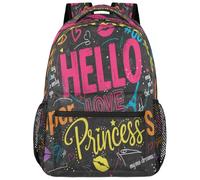Drekrid Sac à dos d'école, sac de voyage pour garçons et filles - Sac à dos léger Hello Princess pour ordinateur portable de 15,6" pour homme et femme, étudiants, collège, lycée, adolescents