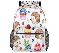 Drekrid Sac à dos d'école, sac de voyage pour homme et femme - Cupcake Hérisson léger pour garçons et filles - Sac à dos pour ordinateur portable de 15,6" pour étudiants, collège, lycée, adolescents