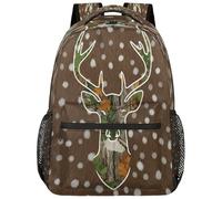 Drekrid Sac à dos d'école, sac de voyage pour homme et femme - Motif tête de cerf camouflage rustique léger pour garçons et filles - Sac à dos pour ordinateur portable de 15,6" pour étudiants, collège