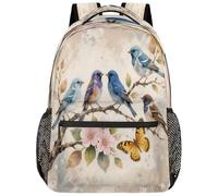 Drekrid Sac à dos d'école, sac de voyage pour homme et femme - Oiseaux colorés branches d'arbre léger pour garçons et filles - Sac à dos pour ordinateur portable de 15,6 po pour étudiants, collège