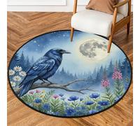 Drekrid Tapis rond 1,5 m - Raven Moon - Tapis d'intérieur lavable antidérapant pour chambre à coucher, salon, canapé, sous la table à manger, décoration esthétique